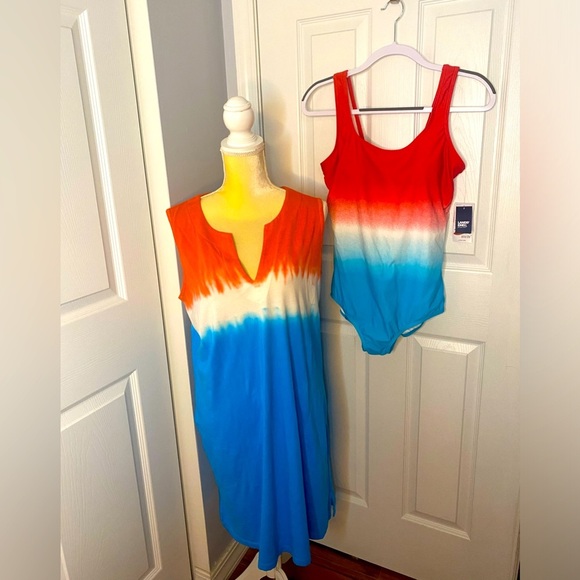 Lands’ End One Piece Swimsuit and Matching Cover Up in Bomb Pop colors!